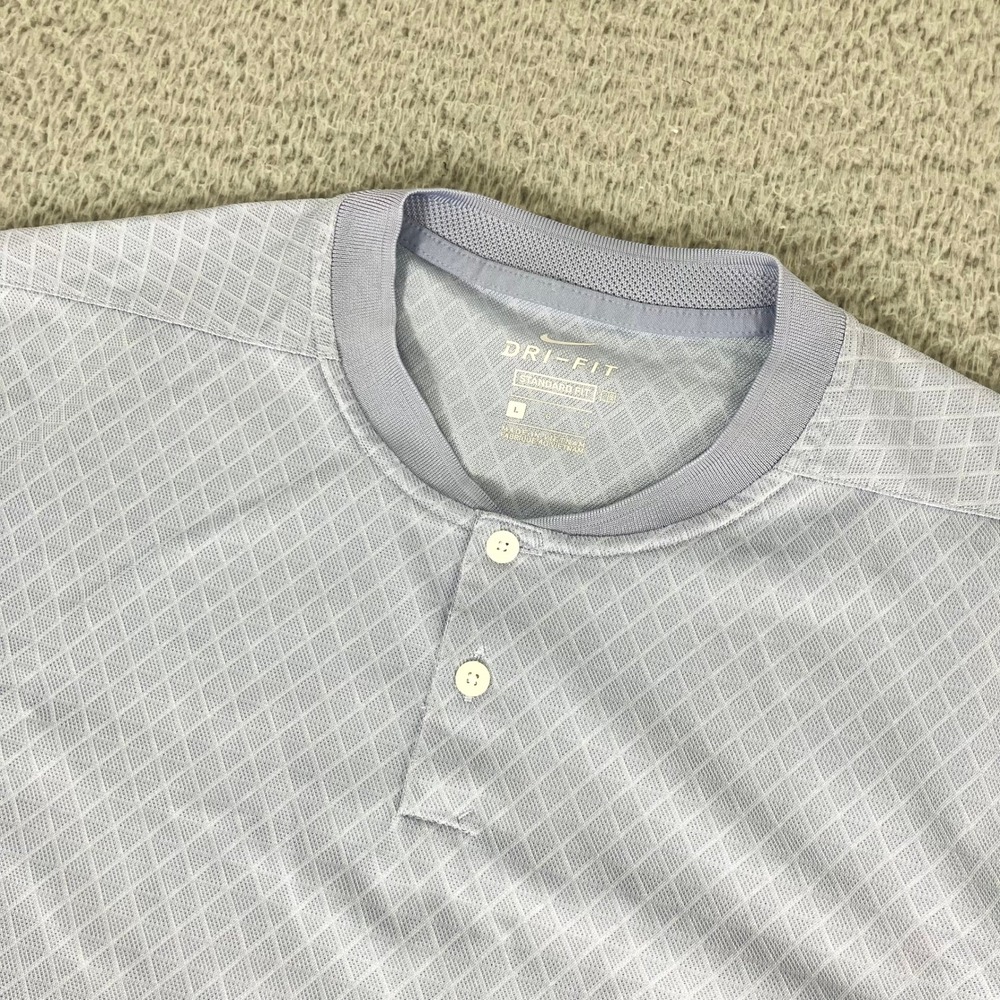 Nike Polo Shirt Mens Large Blue Blade Collar Dri-FIT Diamond Grid Golf